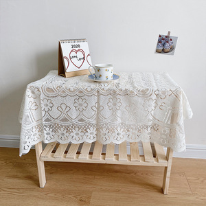 ins风花边镂空白色蕾丝桌布正方形复古茶几布床头柜沙发冰箱盖布