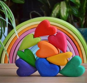 爱心型实木彩虹积木玩具华德福早教高难度叠叠乐平衡叠石创意摆件