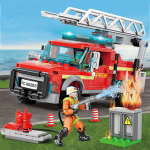 礼物云梯消防车系列直升机救援车城市拼装积木儿童男孩子女孩玩具