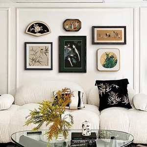 斯柏达国风装饰画新中式复古花鸟人物挂画组合客厅沙发背景墙壁画