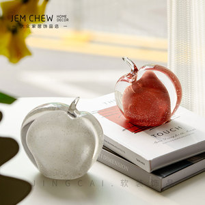 现代轻奢极简彩色创意水果桌面玻璃摆件苹果梨书房桌家具展厅饰品