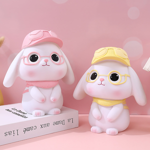 眼镜兔子存钱罐创意可爱卡通大号储钱罐搪胶储蓄罐女生儿童节礼物
