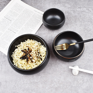 纯黑陶瓷寿司店日料店碗和尚钵盂碗素食钵碗米饭碗出家人logo定制