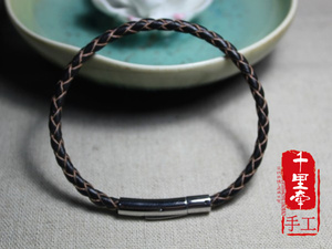 进口编织皮绳手链绳 钛钢扣 自己穿珠只能粘一头皮绳粗4mm