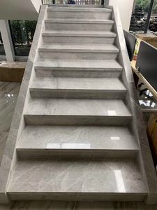定做纯天然大理石楼梯踏步欧式简约风白色灰色调意大利灰石材梯级