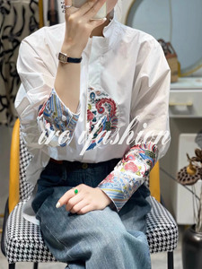 iro ifashion中式白色衬衣重工刺绣春夏不规则设计感中长款衬衫女