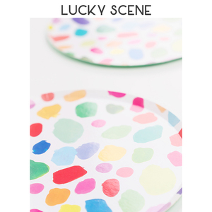 【吉祥道具】烫金六边形彩绘纸盘一次性派对聚会餐具彩色涂鸦碟子