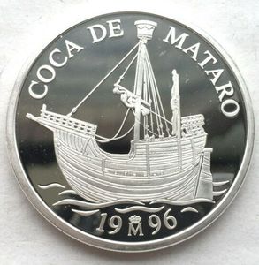 西班牙1996年马塔罗号航船精制纪念银币克劳斯珍稀币