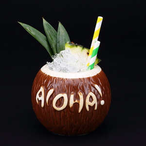 夏威夷椰子提基杯 tiki杯 个性椰子造型鸡尾酒杯酒吧陶瓷杯装饰品