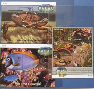 30.帕劳邮票 1999 动物 蝴蝶 螃蟹 鱼类 小全张+2小型张 60