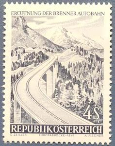 9.奥地利1971年邮票 勃伦纳山口高速公路开通 风光 雕刻版 1全2