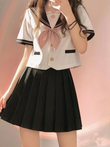 原创水手服jk制服中间服学院风夏季短袖上衣学生班服百褶裙套装女