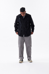 CATCH DEE 原创时尚男装日系复古黑色三排扣宽松个性质感长袖衬衫