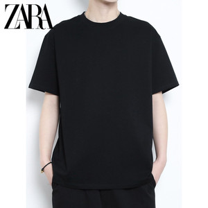 ZARA MEN280g重磅纯棉短袖t恤男士夏季潮流男装纯色黑打底衫半袖