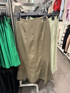 HM女装专柜正品 卡其绿色包臀鱼尾中长款半身裙1206417