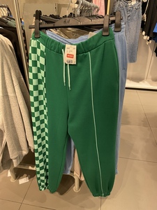 HM女装专柜正品 绿色格纹松紧腰卫裤休闲裤1081985