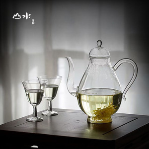 中式典雅复古美人壶清欢泡茶壶套装花茶多用一壶二杯酒壶文人玻璃