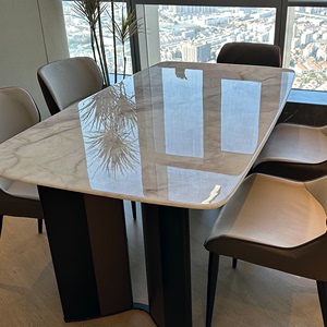 轻奢微晶石餐桌椅组合高级感天然岩板奢石大理石超晶石彩晶石饭桌