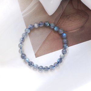 灰月光石手串颗颗蓝光天然爱情石女原创设计招桃花水晶拉长石手链