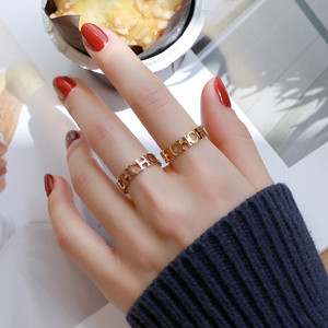 可调大小新款韩版钛钢镂空开口戒指女潮时尚网红抖音食指环不掉色