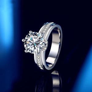 正品莫桑石钻戒女戒指纯银镀AU750白金铂金指环结婚情侣对戒许愿