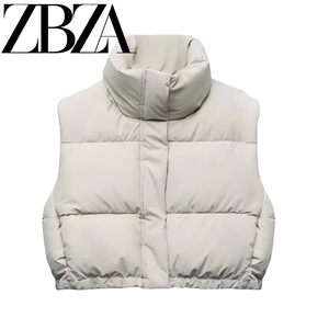 ZA 冬季新款女装立领无袖压胶短款背心坎肩棉服马甲外套 1255824