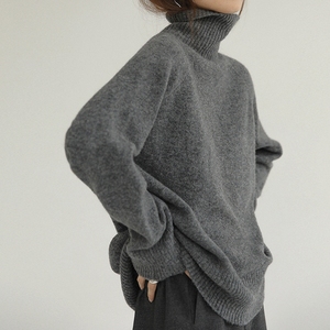 灰色高领毛衣女套头宽松慵懒风2023年新款秋冬羊绒加厚长袖针织衫