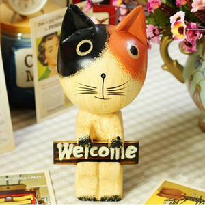 原木雕刻 木猫 前台柜台装饰摆件红木小件木雕猫咪摆件木质工艺品