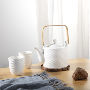 日式茶具陶瓷商用凉水壶带滤网花茶壶茶杯浮雕小清新下午茶套装