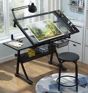 画图枱玻璃可升降绘画桌绘图书画画图画画美术电脑设计师书桌工作