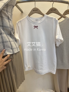 MAGNET韩国东大门代购2024夏季新品女可爱圆领蝴蝶结套头短袖T恤