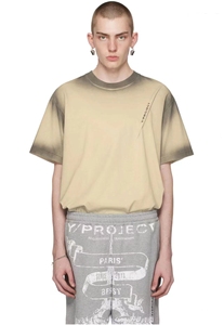 Y/Project24ss夏季秀款渐变黄黑烟熏胸前褶皱圆领短袖男女同款T恤