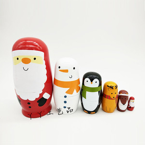 【包邮】六层圣诞老人俄罗斯套娃娃木制玩具工艺礼品情人节礼物