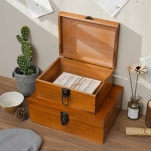zakka复古实木桌面杂物收纳盒纪念品收藏带锁的小盒子装烟木头盒