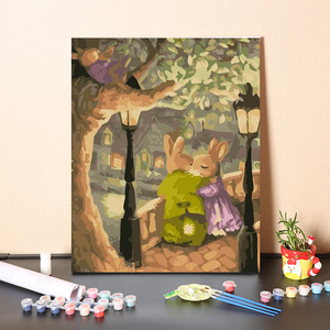 数字油画diy填充动物小兔子解闷手工填色卧室儿童简约手绘油彩画