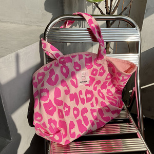 小众质感韩版帆布包粉色豹纹托特包大容量单肩包女包包2023新款潮