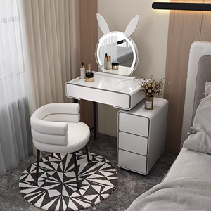 小型LED可爱兔子梳妆台轻奢斗柜一体卧室现代简约公主风北欧高级