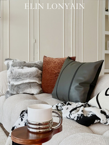 ELIN LONYAIN现代简约米色沙发黑白橘组合靠垫抱枕样板房客厅方枕