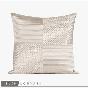 新品现代简约新中米色香槟色条纹拼接靠垫抱枕样板房床品沙发方枕