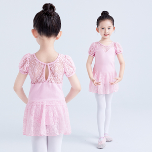 儿童舞蹈服女童芭蕾舞练功服夏季蕾丝泡泡袖形体服中国舞跳舞衣服