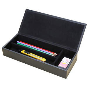 商友 多功能皮革笔盒带盖文具盒桌面收纳盒笔筒商务办公用品 黑色