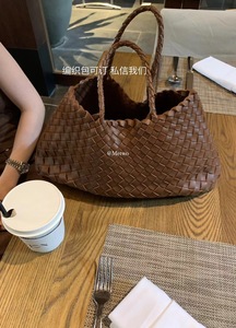 METWO 法式棕色纯手工牛皮编织菜篮子包女早春新款小众设计手提包