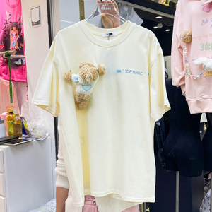 法式立体小熊玩偶字母爱心刺绣短袖T恤女夏季设计感高端气质上衣