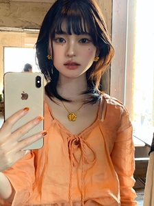 三良洋货 法式复古气质甜系少女橘柚麻花编织装饰轻薄麻质小衫女