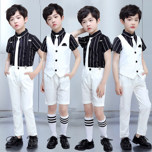 男童礼服套装夏季男孩白色西服六一儿童主持人生日花童钢琴演出服