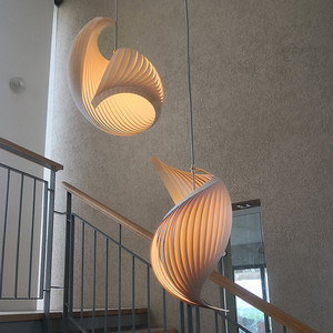 复式楼梯吊灯设计师款个性创意别墅客厅餐厅民宿木皮编织日式吊灯