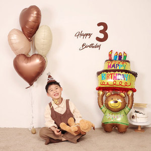 可爱小熊铝膜气球儿童宝宝生日派对拍照道具ins风托举蛋糕熊气球