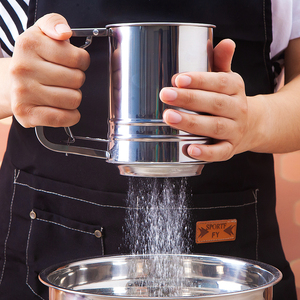 不锈钢手动双层杯式面粉筛子 糖粉筛杯 加厚手持过滤筛 烘焙工具
