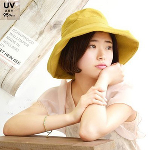 日本新款女士帽子女夏天 可折叠棉麻布帽 大沿渔夫帽女太阳帽凉帽
