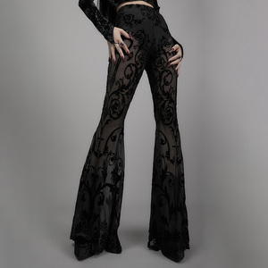 黑色蕾丝喇叭裤女设计感小众网纱透视哥特薄款高腰修身显瘦黑纱裤